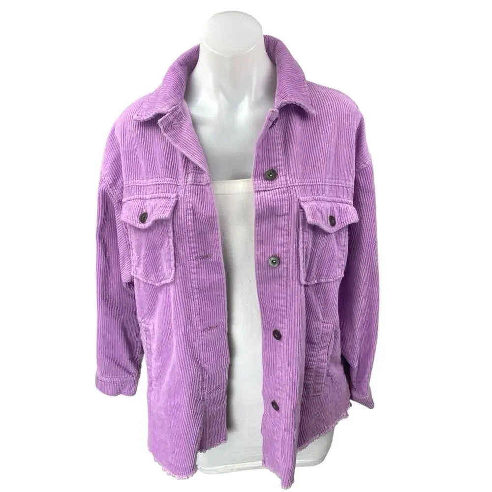 Zara Women's Purple Corduroy Long Sleeve Button Up Shirt Jacket Shacket Size XS